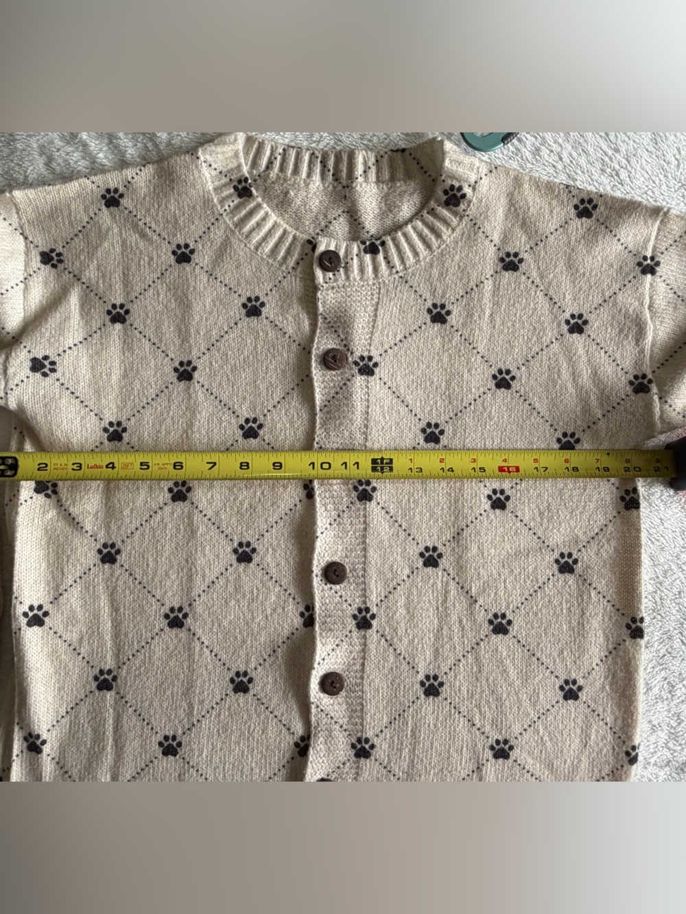 🐾 Dog Paw Print Button-Up Sweater Cardigan Cream/Ivory Cozy Long Sleeve - Picture 4 of 7